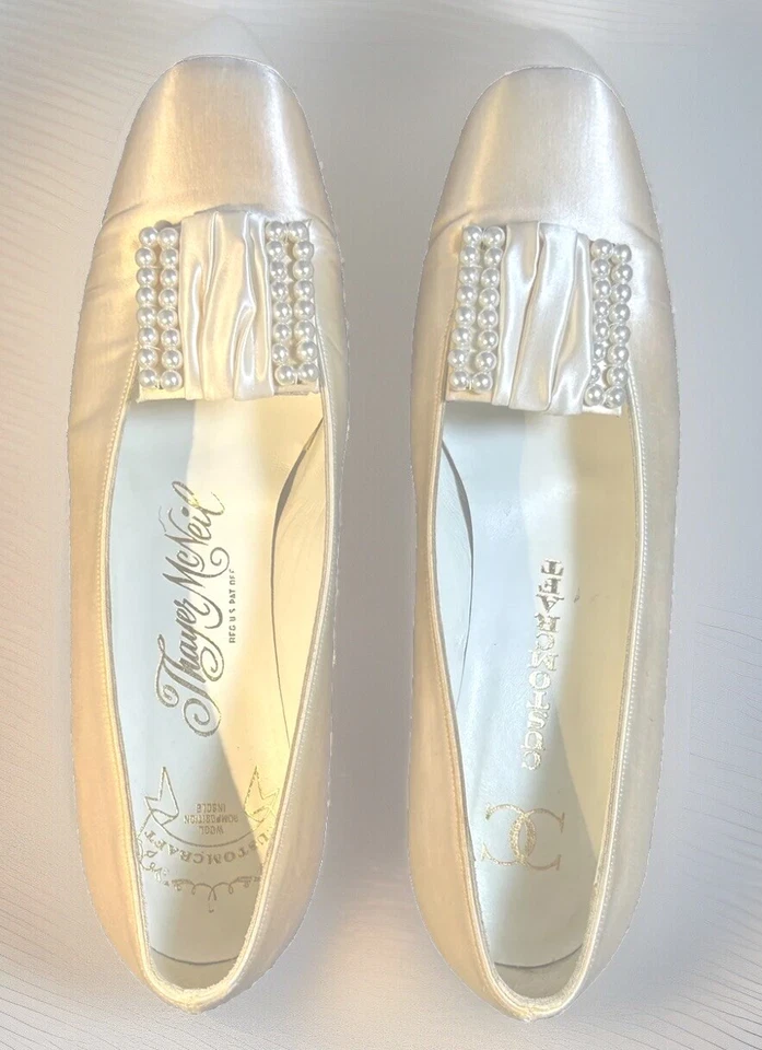 Zapatos de Boda Antiguos Blancos Talla 7B Diseñador Thayer McNeil Hechos a Mano 1918 Foto 4 de 4