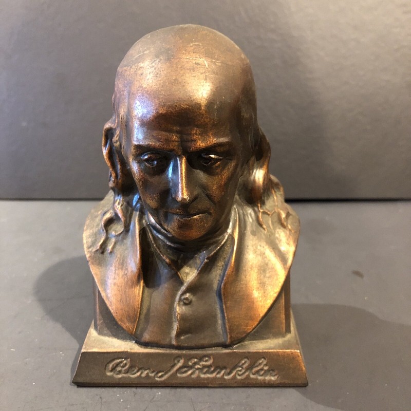 Copper Metal Ben Franklin Bust Coin Bank Suffolk Franklin Savings Bank Boston