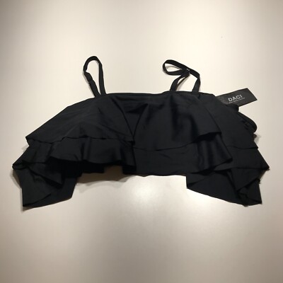 Daci Bikini Top Womens Size 18W Plus Black Ruffled Bandeau Adjustable Straps NWT