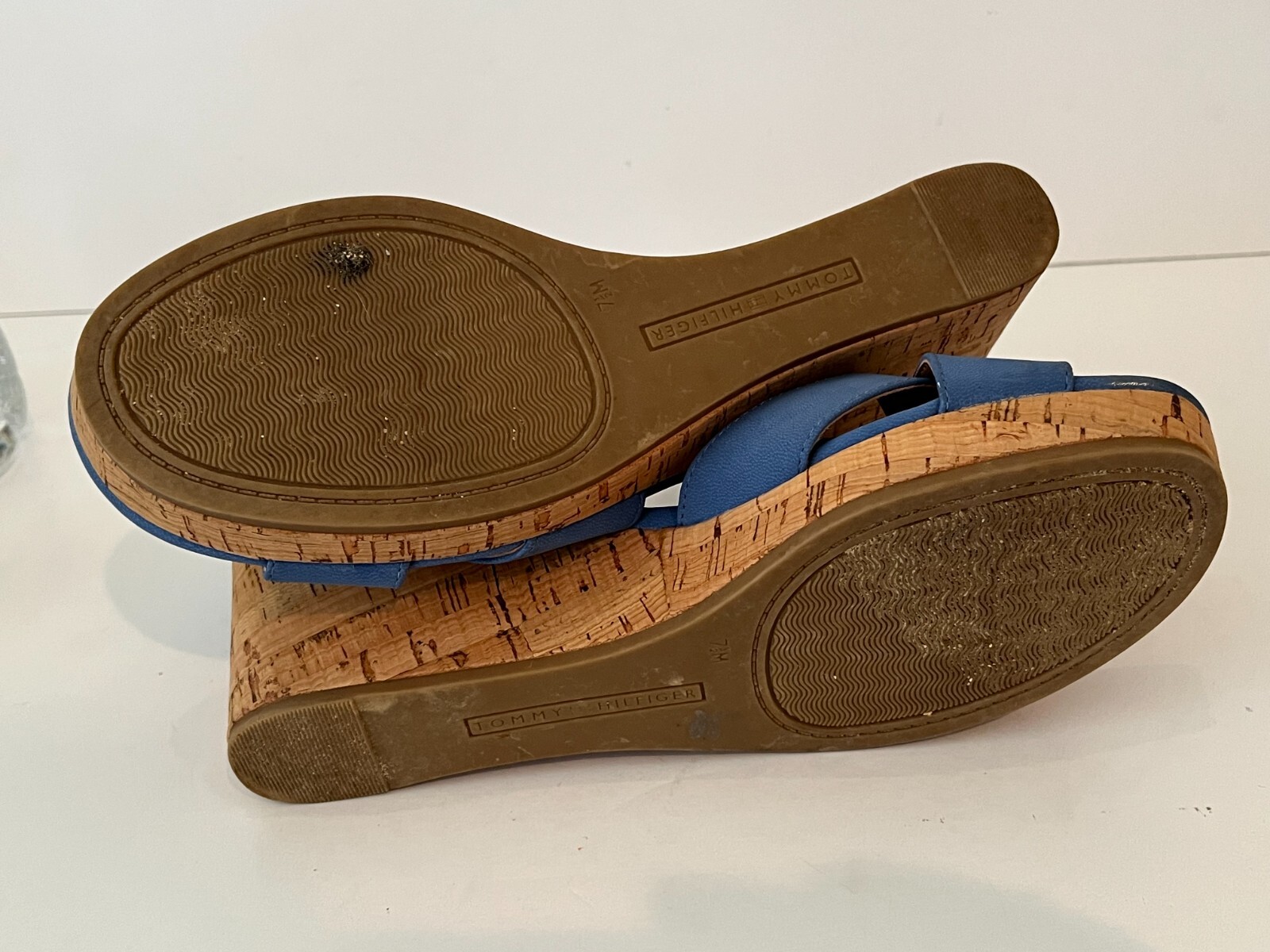 TOMMY HILFIGER Platform Cork Wedge Faux Blue Suede Heels Sandals ~ Women's 7.5M thumbnail 10