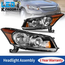 For 2008-2012 Honda Accord 4-Door Sedan Headlights Black Housing Amber Headlamps
