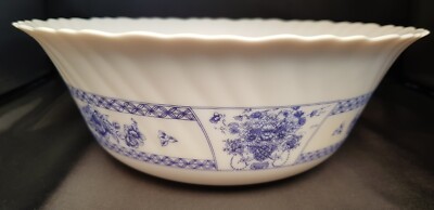 Rarität Milchglas Arcopal France No 20 Gemüse Obst Schale blau Design geriffelter Rand