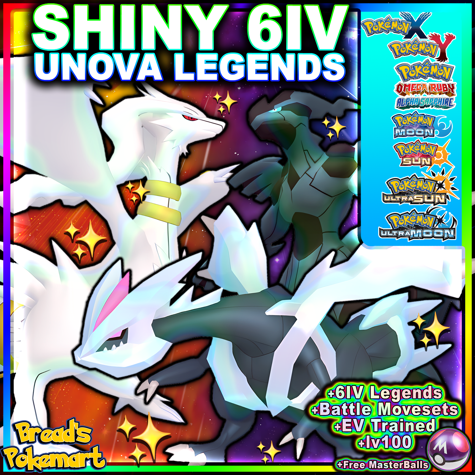 ✨ SHINY 6IV RESHIRAM ✨ Pokemon XY ORAS + Ultra Sun & Moon 3DS