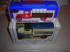 2 ERTL DIE CAST BANK TRUCKS 1931 TRUE VALUE  HAWKEYE CRATE BANK