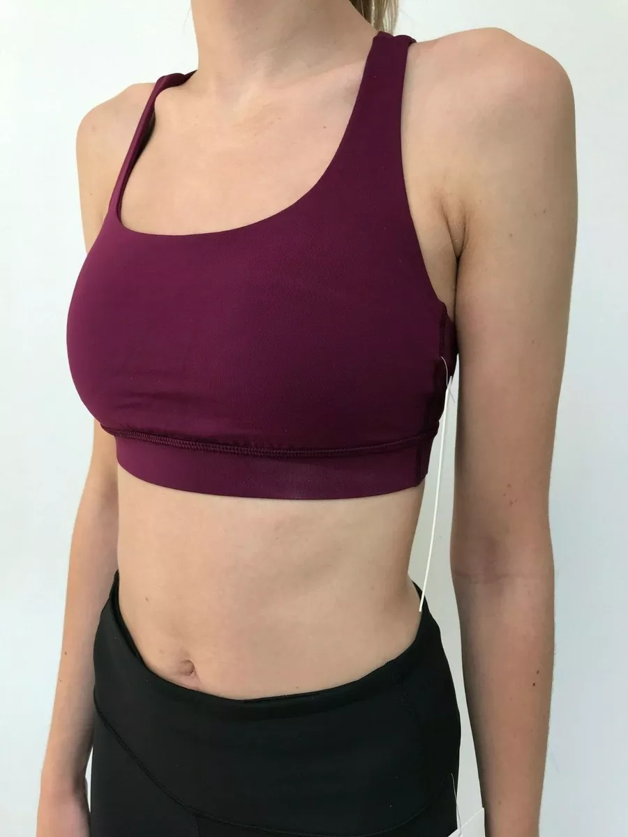 lululemon purple plum energy sports bra cross over back straps RRP