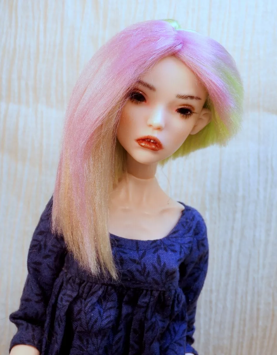 Popovy Sisters BJD Doll Wig 1/4 Bi-Level Pink & Green OOAK Custom Silky Viscose