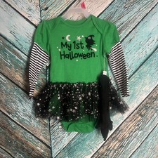 My First Halloween Tutu Outfit 24 Months Matching Headband Black Green Witch