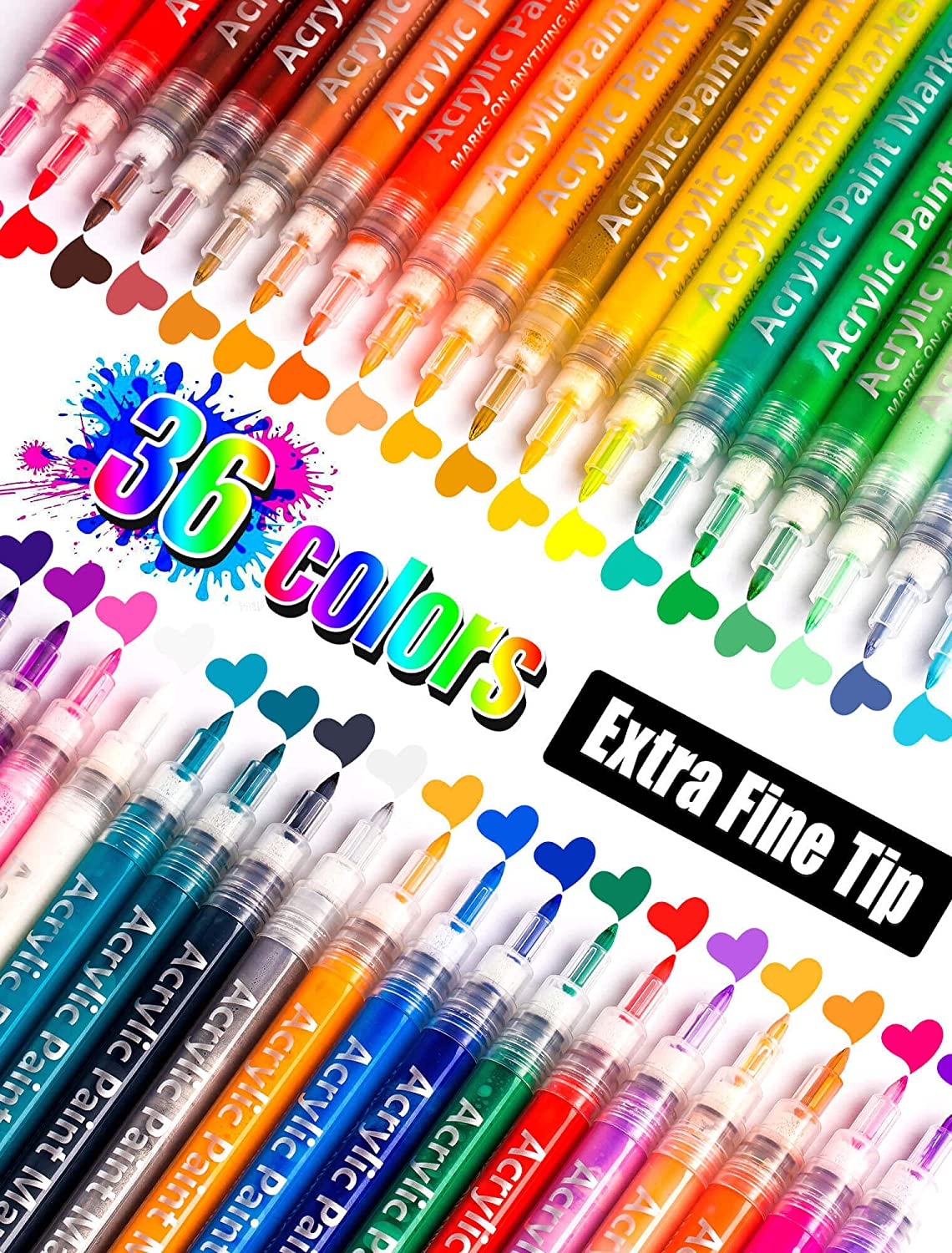 36 Colors Extra Fine Tip Paint Pens Paint Markers, Premium Acrylic Paint Pens fo