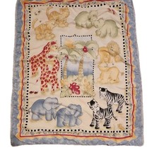 Vintage Jungle Baby Blanket Crib Quilt Safari Animal Elephant Giraffe Zebra Lion