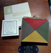 NIB Vintage PRINCESS GARDNER Ladies SUEDE PATCHWORK WALLET Kiss Closure leather