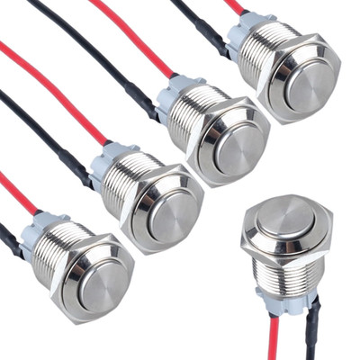 5pcs 16mm Latching Metal Push Button Switch High Round Head with Pre-soldered...