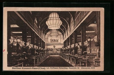 Postcard Berlin, concert house Clou, interior view, Mauerstraße 82 1922 
