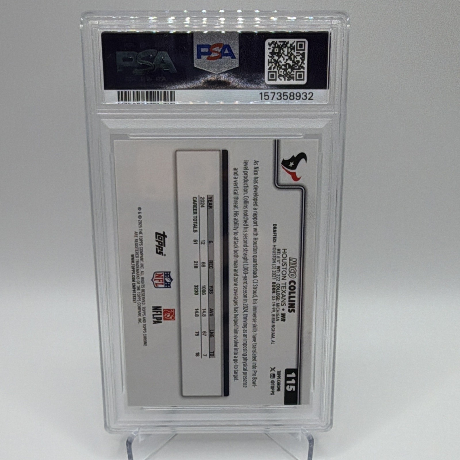 2025 Topps Chrome Nico Collins Molten Mercury FDI 6/6 PSA 8 Texans view 3