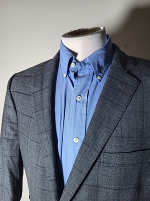 44L Brooks Brothers REGENT Gray Windowpane Wool Stetch Tweed Blazer Jacket Coat