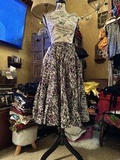 Vtg 50s Full Sweep Skirt Floral Lace Overlay Circle One Pocket Zipper S 26W