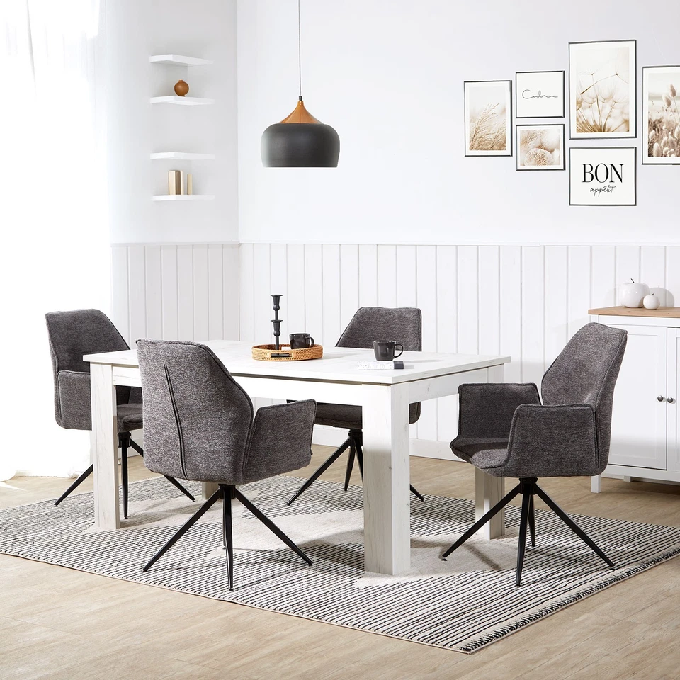 Chaise Salle à Manger Bureau Bistrot 2 Fauteuils Pivotant Tissu Gris Homestyle4u - Photo 2/4