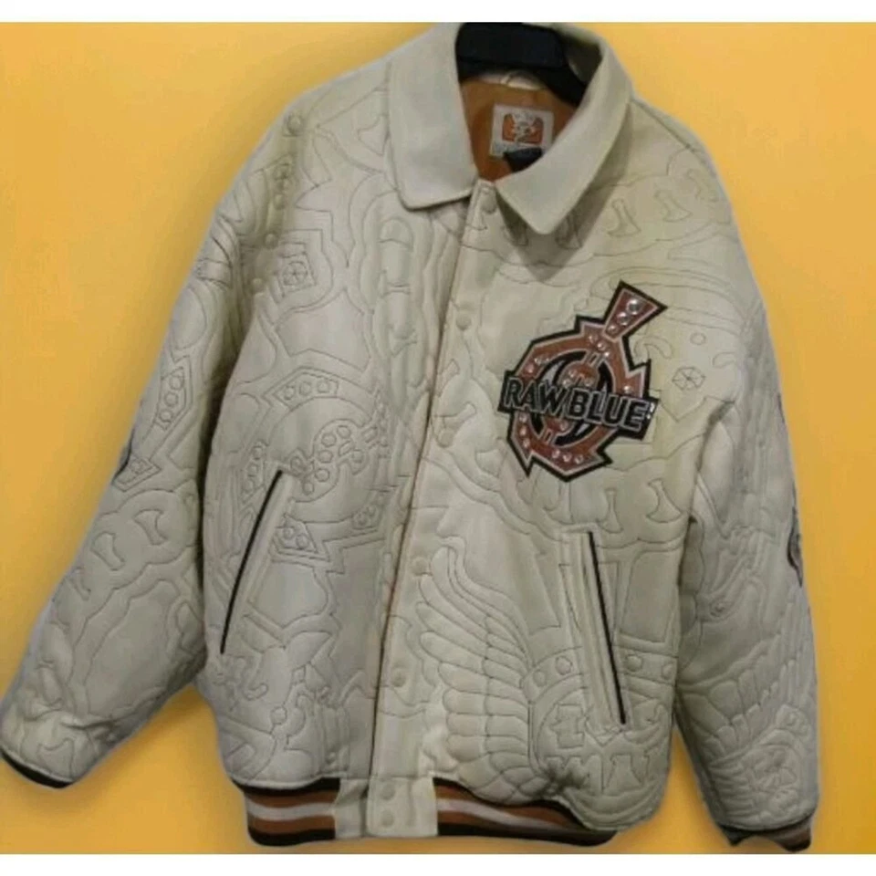 Vintage Raw Blue Leather Bomber Jacket Men 3XL Y2k Retro Realms Vintage Boho - Image 2 of 4