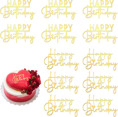 12 Stück Happy Birthday Cake Topper Acryl Tortenaufleger Gold Cakes Toppers Happ