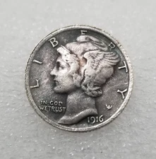 1916 D Mercury Dime Low production in the first year As shown in the figure