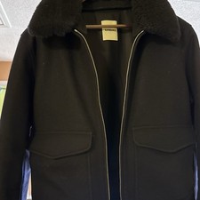 Sandro Black Aviator Jacket Shearling Collar ...