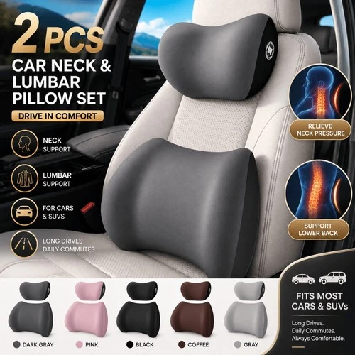 FAXHION Upgraded Fall/Winter 2-Piece Car Headrest and Lumbar Support Set