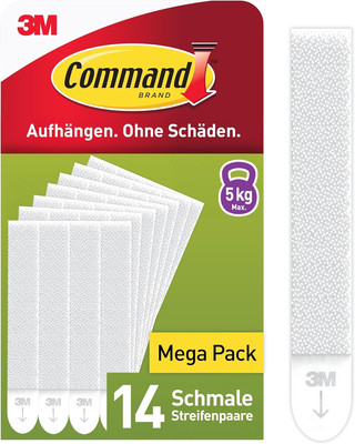 Command Klebestreifen, Vorteilspack 14x2 Schmal (28 Strips), Weiß - Bilder Aufhä