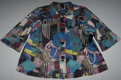 NWT Ali Miles TEAL BLUE/BLACK ABSTRACT GEOMETRIC Faux Suede/Chamois Jacket 3X