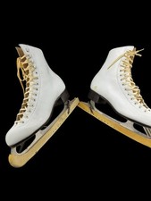 Vintage Riedell White Figure Skates Red Wing Minn Size 6 Leather Ice Skates