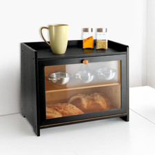 2 Tier Bread Box Bamboo with Clear View Window, Large Kitchen Pantry Organizer