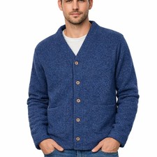 MADSON Cardigan Uomo Lana Cotta Blu DU25256 | Scollo a V | Made in Italy