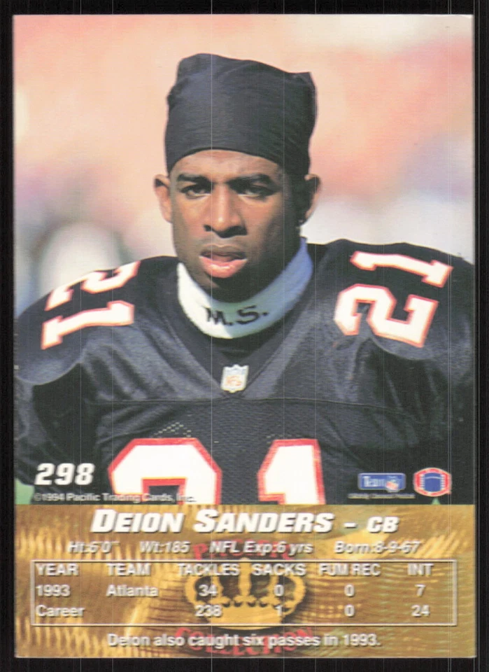 Deion Sanders, 1994 Pacific, #298, Atlanta Falcons, - Image 2 of 2