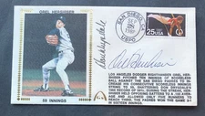 Orel Hershiser Don Drysdale signed 1988 Dodgers 59 Scoreless Innings cachet JSA