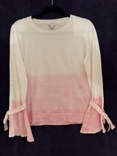 JCrew pink white tie dye bell sleeve cotton sweater with ties - Medium