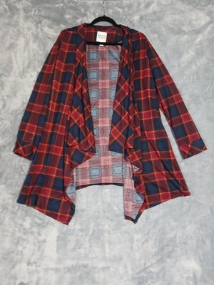 New York Laundry Coatigan Womens 2X Red Plaid Open Front Longline Lightweight