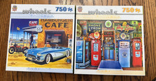 Lot Of 2 Master Piece Puzzles WHEELS Classic Gas and Route 66 Cafe 750 Pc