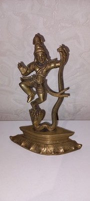 tanzender Krishna auf Kaliya Naag , Idol Figur , Messing / Bronze ( L )