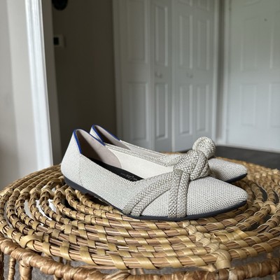 Rothy s The Knot Point Shoe Women s Size 6.5 Silver Bow Ballet Flat Shoes