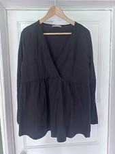 Maternity Black Smock Top UK 18 Long Sleeve Loose Fit Nursing Friendly George