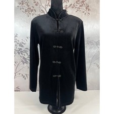 Clio Vintage 90s Black Velvet Frog Button Mandarin Collar Top M Goth USA Made