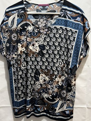 JULIES CLOSET Geometric Floral Colorful Cap Sleeve Top XL