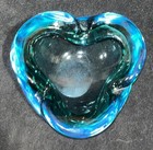 Vintage Italian Murano Sommerso Blue Green Art Glass Ashtray Bowl