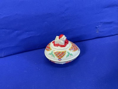 1994 LENOX The Christmas Surprise Collector Egg Box, PUPPY DOG and Tartan Plaid