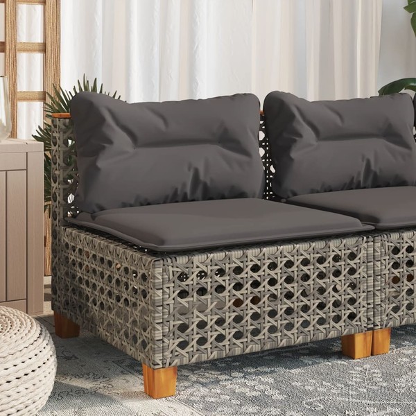 Gartensofa Ohne Armlehnen Mit Kissen Grau Poly Rattan-image