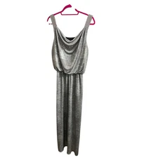 MSK Silver Metallic Party Dress Women 10 NYE Holiday Sparkle Evening Cowl Neck