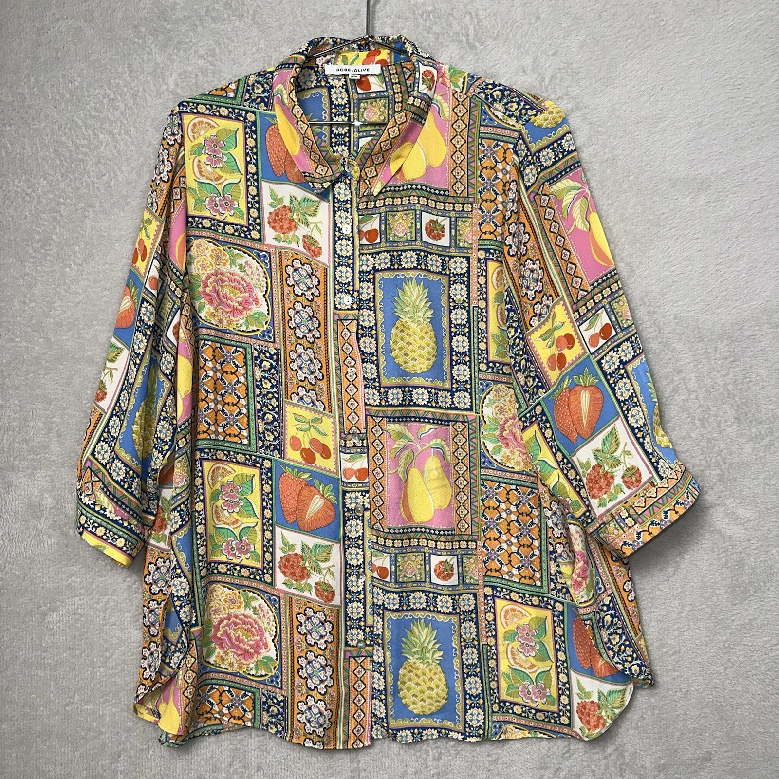 Rose & Olive Colorful Patchwork Button Tunic Frui… - image 1