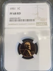1951 PROOF LINCOLN WHEAT CENT NGC CERTIFIED PF 68  RED