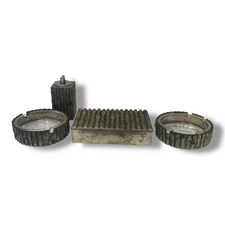 Vintage Table Smoking Set Bamboo Design 4 Piece Set Ashtrays Lighter Storage Box