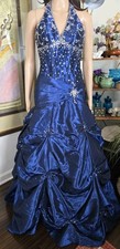 Mori Lee By Madeline Gardner Blue Ball Gown Halter Low Back Corset Size 5/6
