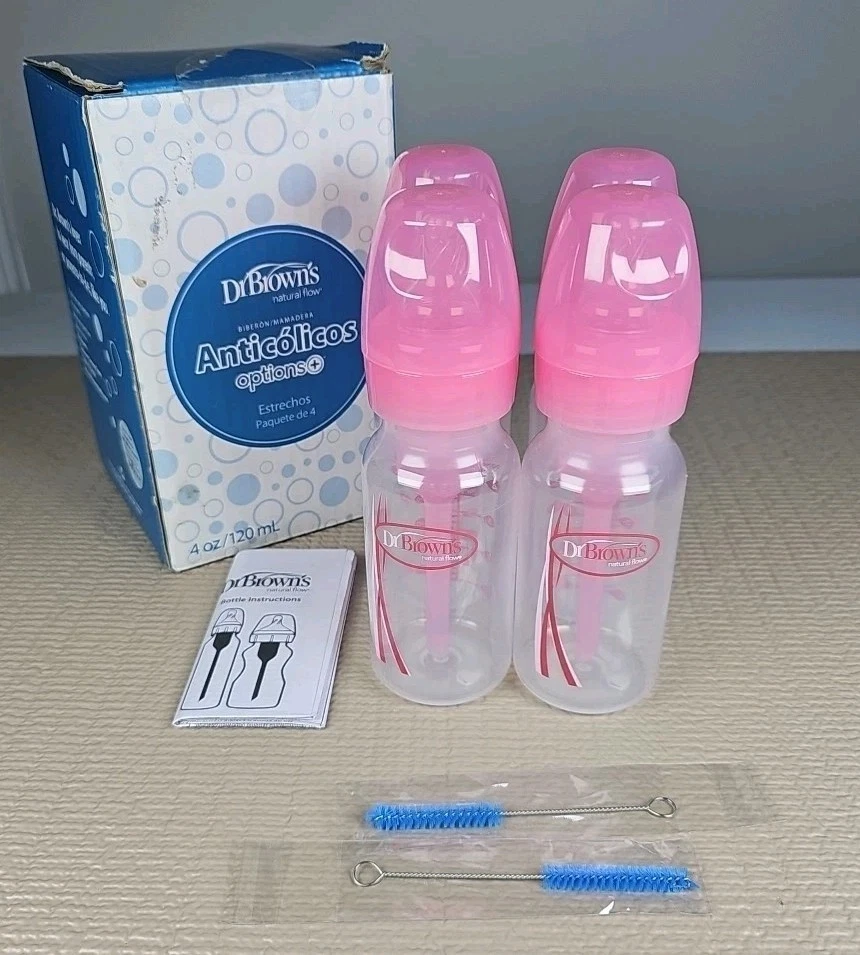 Dr. Brown's Options Slow Flow Bottle Set for Breastfed Baby 4oz Pink NIOB
