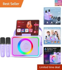 Karaoke Machine,Portable Bluetooth Speaker with 2 Wireless Microphone for Adu...